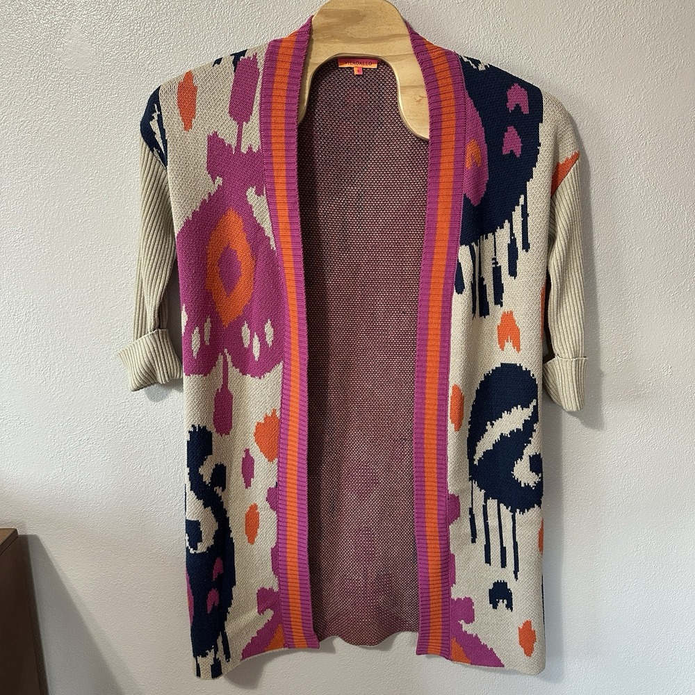 Vilagallo Beige Pink Stella Cardigan Sweater‎ Women's Small Abstract Art To Wear